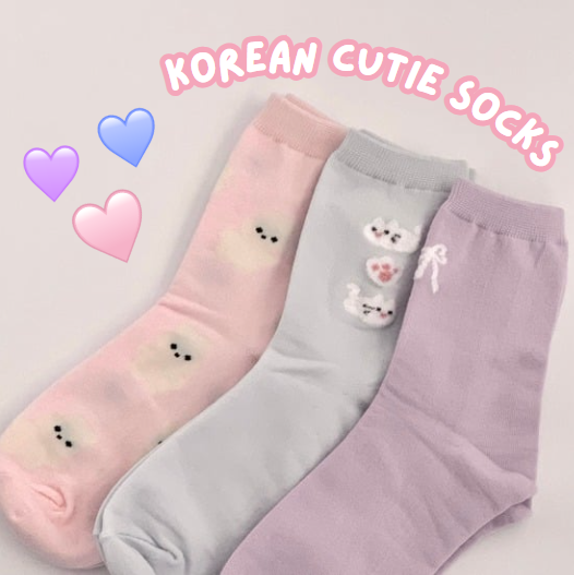 Korean Cutie Socks Set🧦(3 Pairs) | Bunny, Kitty & Ribbon Design
