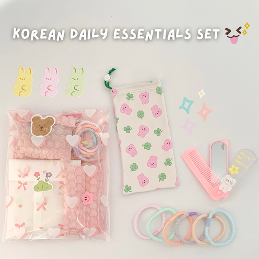 Korean Everyday Essentials Gift Set – Pouch, Mirror & Hair Accessories